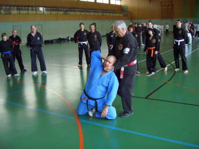 Samstag, 31.10.09. JJ Lehrgang St. Augustin. GM Soke Dieter Lindner 7. Dan unterrichtet Jujutsu, assistiert von Frank Blum 1. Dan.