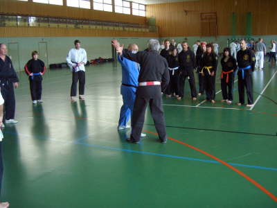 Samstag, 31.10.09. JJ Lehrgang St. Augustin. GM Soke Dieter Lindner 7. Dan unterrichtet Jujutsu, assistiert von Frank Blum 1. Dan.