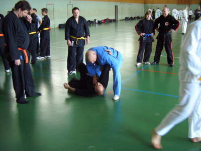 Samstag, 31.10.09. JJ Lehrgang St. Augustin. GM Soke Dieter Lindner 7. Dan unterrichtet Jujutsu, assistiert von Frank Blum 1. Dan.